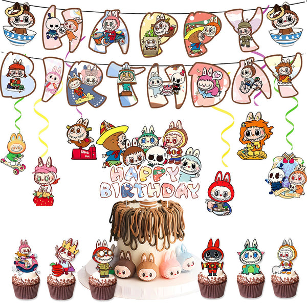 Tableware Banner Foil Helium Balloon Party Decoration Labubu Birthday Supplies
