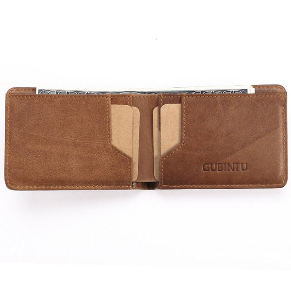 Bifold Credit Card Holder Genuine Leather Wallet Slim Mens RFID Blocking Purse