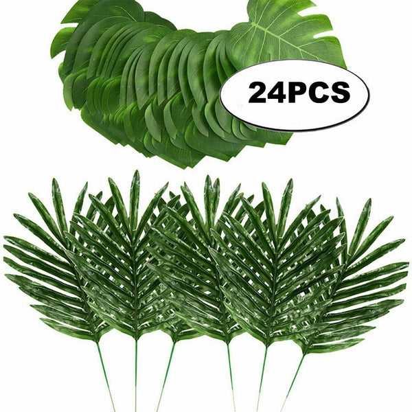 12/24/36x Beach Luau Artificial Tropical Leaf Hawaiian Party Jungle Palm Leaves