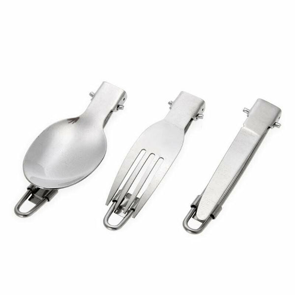 3pcs Stainless Foldable Knife Spoon Fork Travel Camping Picnic Folding Utensil