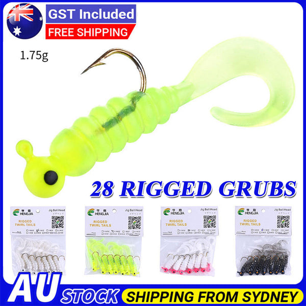 28 Rigged Soft Plastic Fishing Lure Tackle Hooks Bream Bass Lures AU