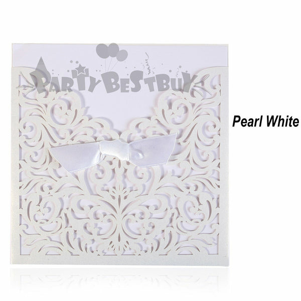 10pcs Laser Cut Wedding Invitations Pearl Card Pocket Envelope Invites 25 Style