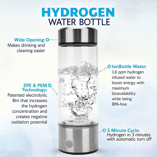 450ML Hydrogen Water Bottle Generator Rich Ionizer Glass Drink Cup USB Charging