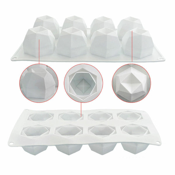 8 Holes Polygonal Cube Candle Mould Silicone Wax Cake Dessert Plaster Mold DIY