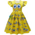 SpongeBob costume dress for girls, bright yellow with character face print, front