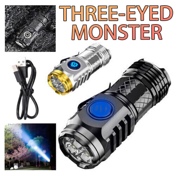 Three-Eyed Monster Mini Flashlight, LED Flashlights High Lumens Rechargeable