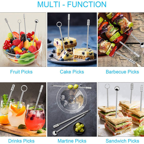 Fruit Sticks Stainless Steel Cocktail Picks Martini Picks Set (Pack of 8) R6G5