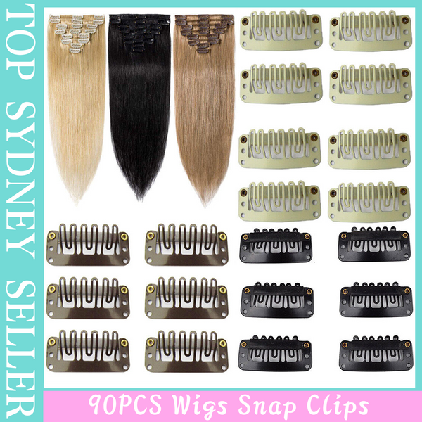 90PCS Wigs Snap Clips For Hair Extension Weft 32mm All Colours Styling Brand New