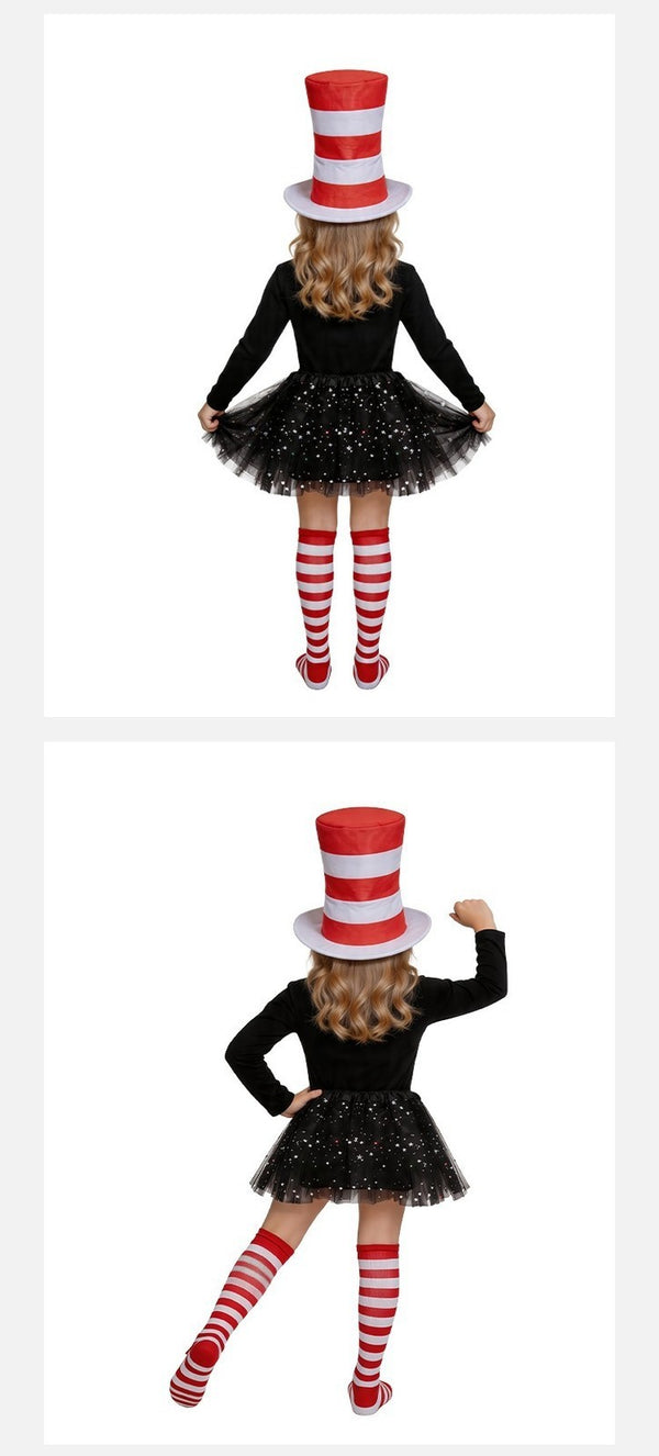 Kids The Cat in The Hat Cosplay Dr.Seuss Costume Cat Outfit Set Girls TUTU Dress