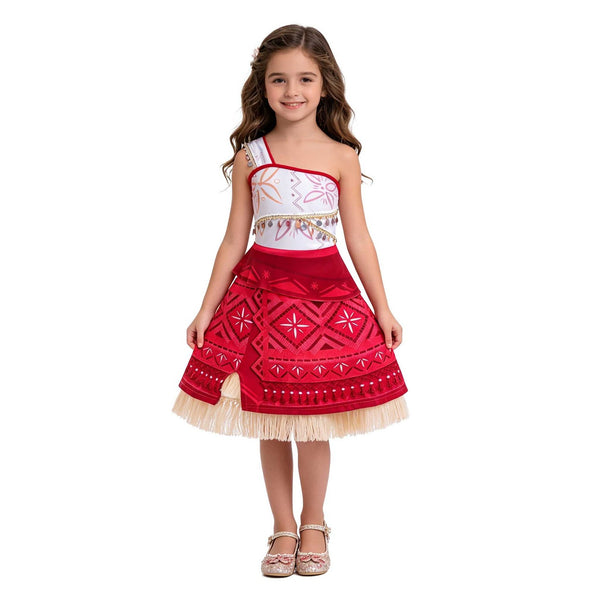 Girl wearing Moana island princess costume for dress-up and Book Week