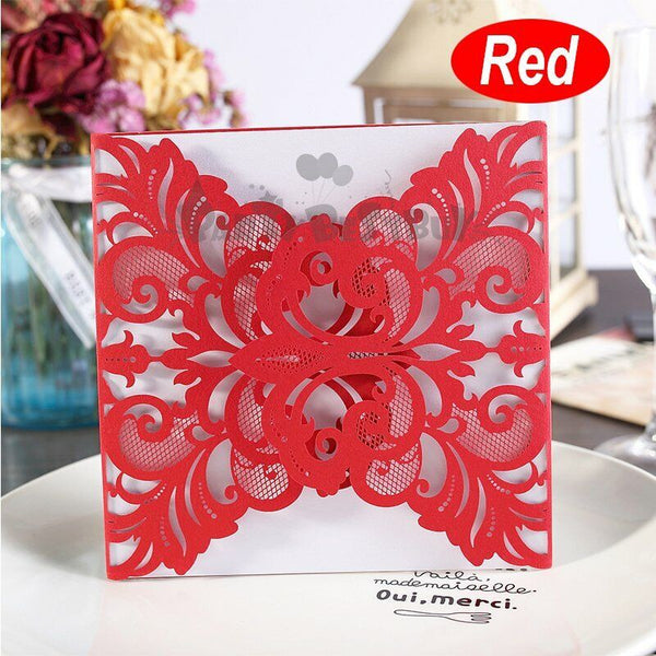 10pcs Laser Cut Wedding Invitations Pearl Card Pocket Envelope Invites 25 Style