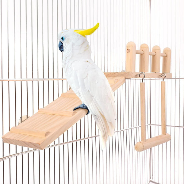 Bird Swing Toy Wooden Parrot Perch Stand Playstand Beads Cage Playground
