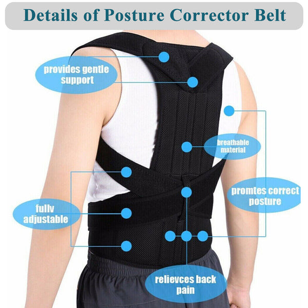 Full Back Posture Corrector Adjust Lumbar Shoulder Support Brace Belt Women Men