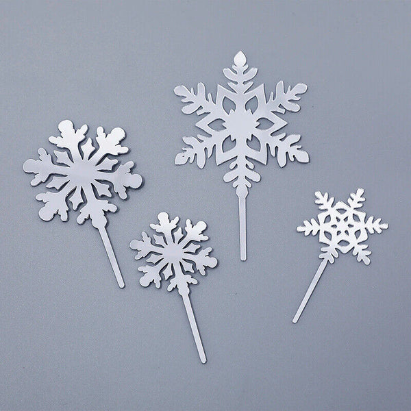 4pcs Snowflake Cake Toppers Acrylic Christmas Party Cupcake Decorations AU stock