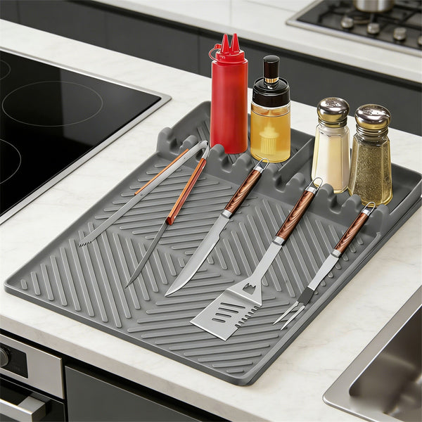 2pcs Silicone BBQ Grill Mat with Drip Pad | Heat Resistant Griddle Tool Holder Mat