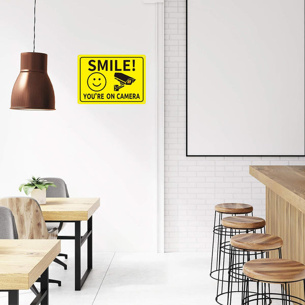 4pcs “Smile You’re on Camera” Metal Sign | Security Warning CCTV Wall Signs