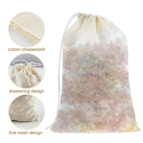 40PCS Reusable Cotton Muslin Filter Bags Spices Herbs Tea Soup Drawstring 3 Size