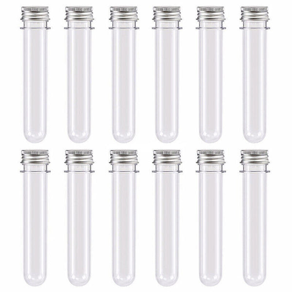 50PCS 45ML Plastic Lab Test Tubes Metal Cap Screw Lid Round Bottom Wedding Party