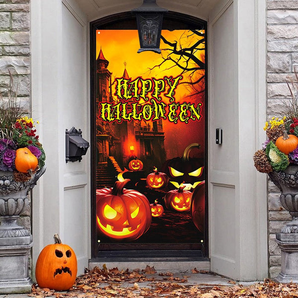 Halloween door cover banner folded flat for storage and reuse