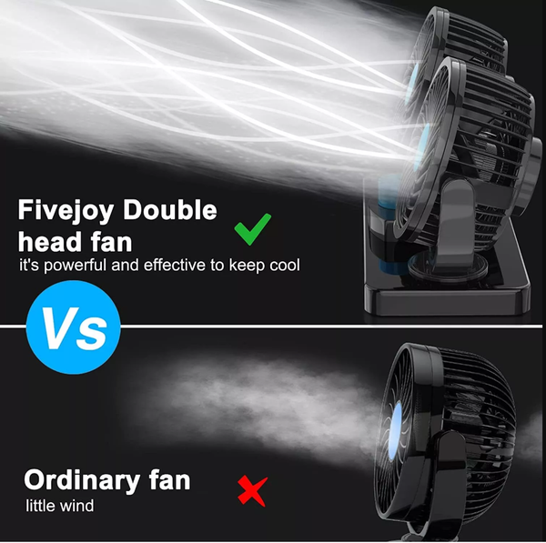 12V Auto Dashboard Cooling Air Fan 2 Speed Dual Head  Car Fan 360° Rotatable