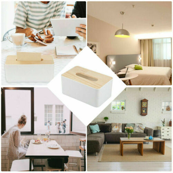 2x Tissue Box Dispenser Paper Storage Holder Napkin Case Organizer Wooden Cover