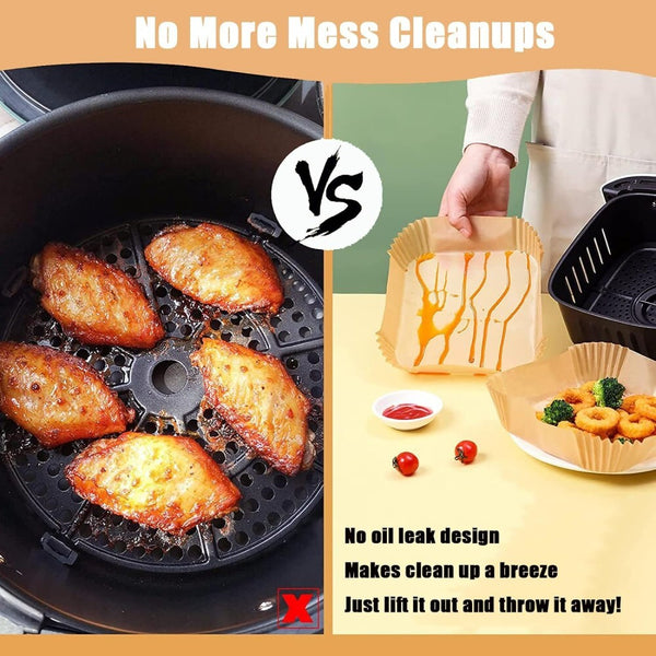 Air fryer liner lifted out of the basket after cooking chicken