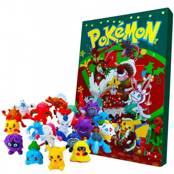 Green advent calendar box with monster figures spread in front