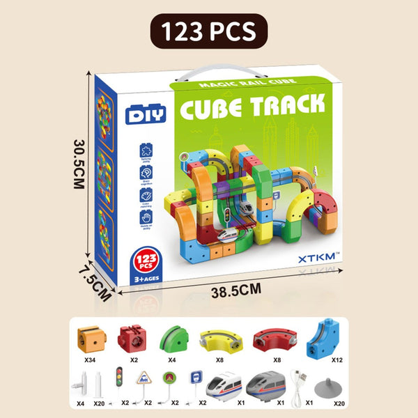 123 piece cube track box size 38.5 x 30.5 x 7.5 cm with contents