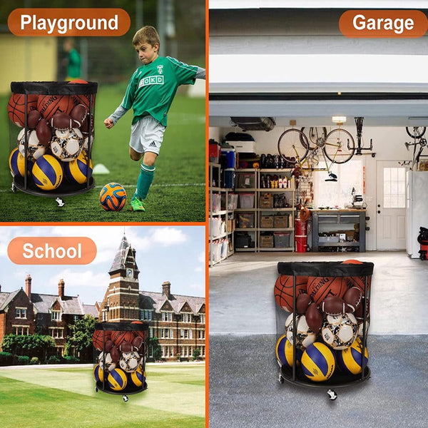 Garage Ball Storage Sports Equipment Organizer Basketball Soccer Mesh Ball Cart