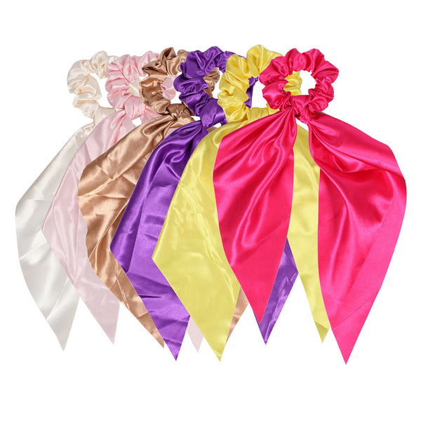 Boho Silk Bowknot Flower Elastic Hair Scarf Scrunchies Women Hair Bands Rope Tie