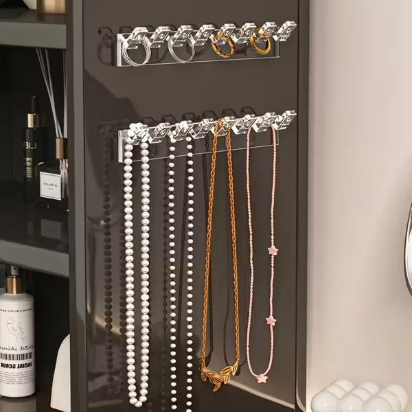 6pcs Wall Mounted Necklace Holder | Transparent Jewelry Organizer with 8 Hooks