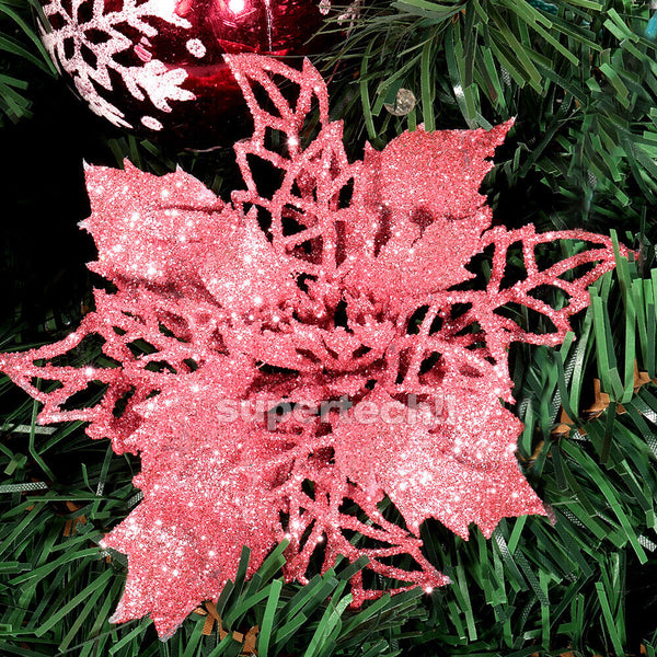 10 X Christmas Poinsettia Glitter Flower Tree Hanging Xmas Tree Party Decoration