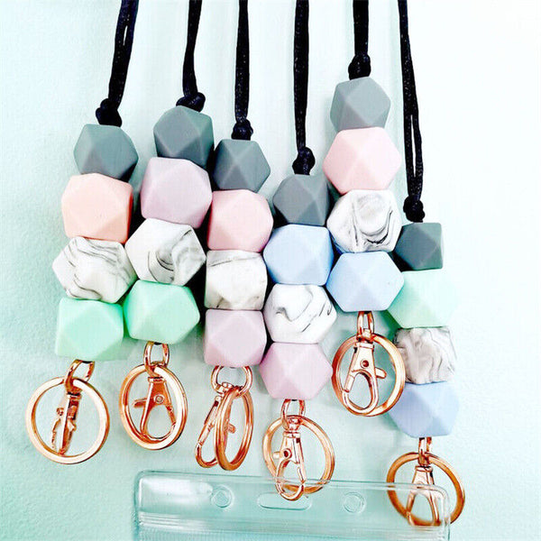 1/2x Silicone Beads Neck Strap Lanyard ID Card Badge Keyring Key Holder Necklace