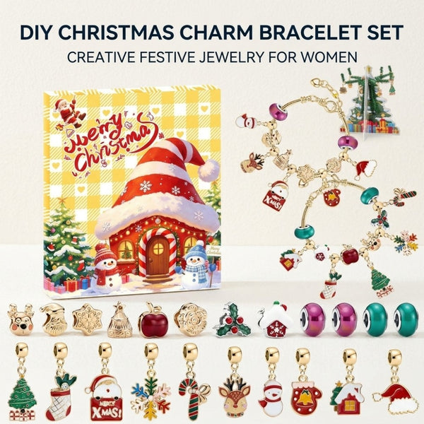 DIY Christmas charm bracelet set with Santa, tree, stocking and reindeer enamel charms