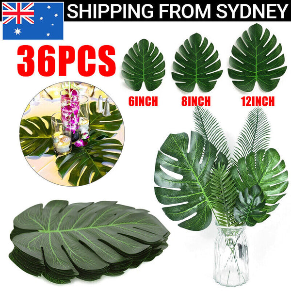 36Pcs Hawaiian Artificial Tropical Palm Leaves Monstera Leaves Rooms Party Decor