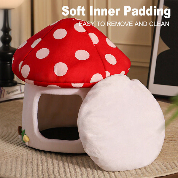 Winter Mushroom Cat House Cozy Sleeping Pet Bed for Cats Indoor Warm Pet House