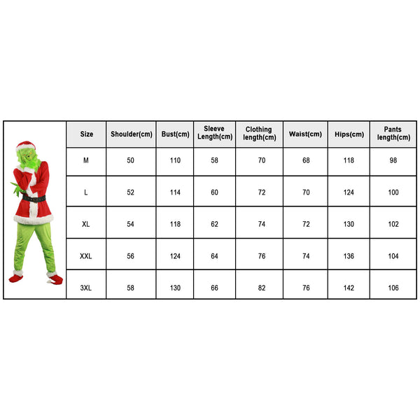 Size chart for the smooth pants sets, sizes M to 3XL