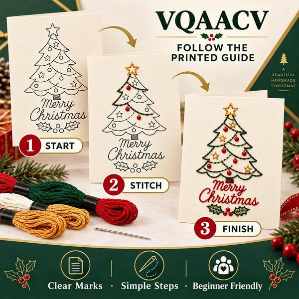 6PCS DIY Hand Embroidery Christmas Thread Cards Stitching Craft Kit