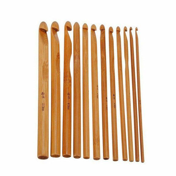 12PCS 3-10mm Bamboo Crochet Hooks Set Handle DIY Wooden Knitting Needle 12 Size