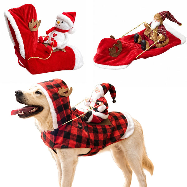 Dog Christmas outfit in three styles: snowman, Santa Claus and red check Santa riding costumes