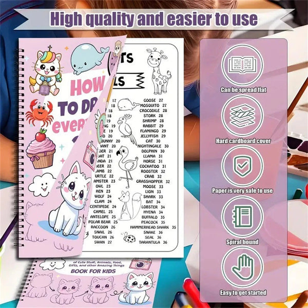 2PCS How to Draw Anything Book Step-by-Step Drawing Guide for Kids & Beginners