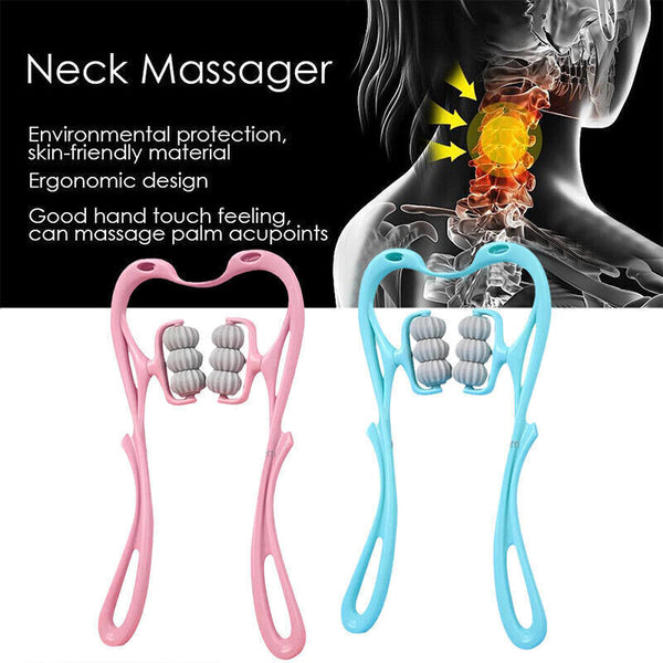 Hand 6-Roller Neck Shoulder Massager Trigger Point Pressure Pain Fatigue Relieve