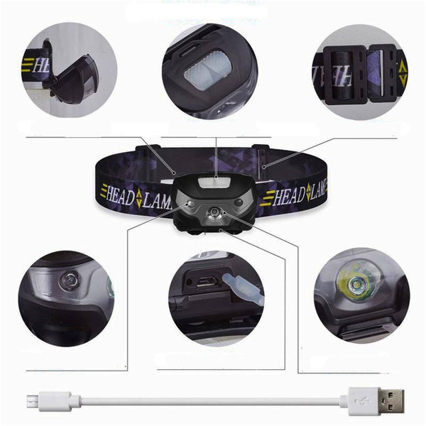 1-2X LED Headlamp Flashlight Waterproof Head Torch Rechargeable USB Camping Fish