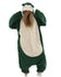 Green sleepy creature kigurumi onesie for adults with cream belly, front view