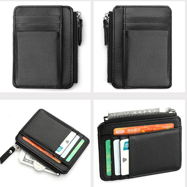 5pcs Leather Small Coin Case Card Holder Black Zip Wallet Pouch Mini Purse Bag