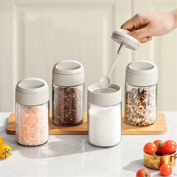 Retractable Spoon Seasoning Bottle, Spoon Lid Integrated Seasoning Jar
