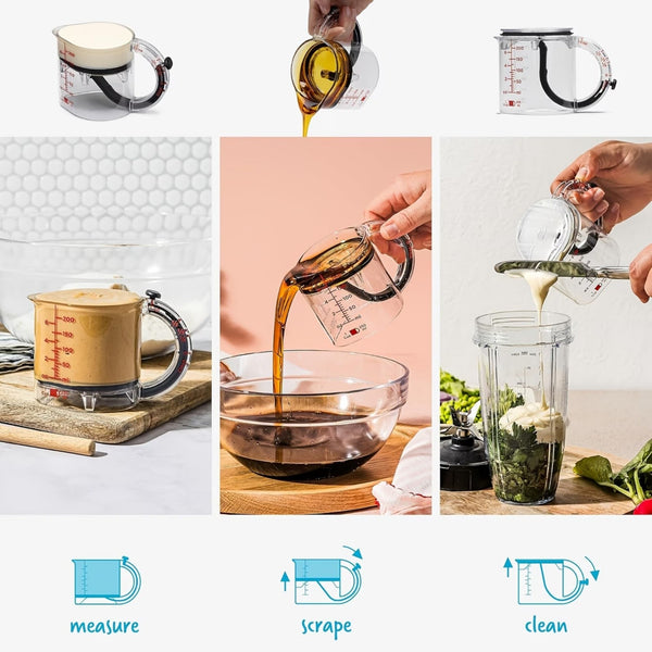 Adjustable Measuring Cup 4-in-1 | Transparent Kitchen Measure Jug + 5 Stainless Steel Spoons