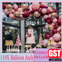 110PCS Wine Red Balloon Garland Arch Kit Birthday Wedding Party Decorations