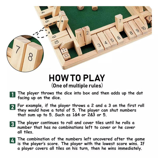 2PCS Shut The Box Wooden Board Game Dice Family Tabletop Number Game Set
