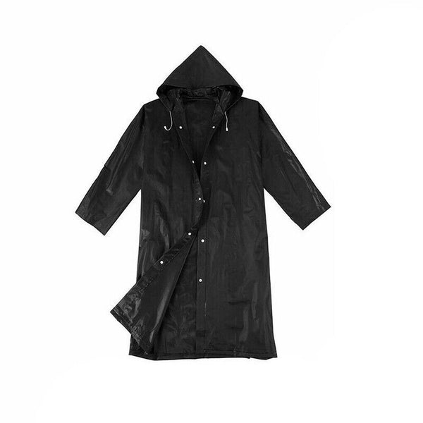 Waterproof EVA Raincoat Long Hooded Rain Jacket Unisex Outdoor Rainwear Black